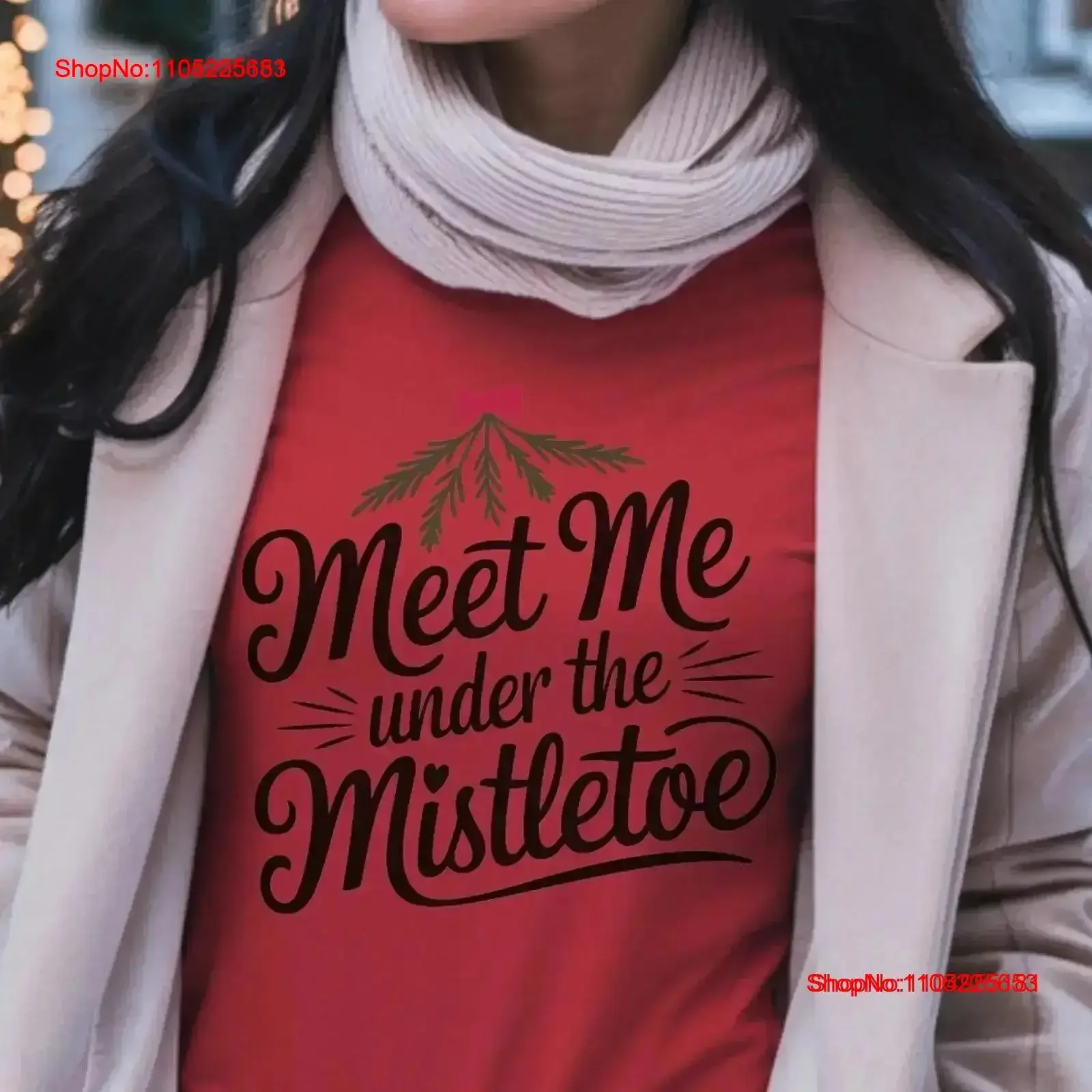 تي شيرت Meet Me Under the Mistletoe تي شيرت لطيف لعطلة عيد الميلاد الاحتفالية عتيق مغسول وجيد التهوية ورسومات ناعمة أنيقة ممتدة