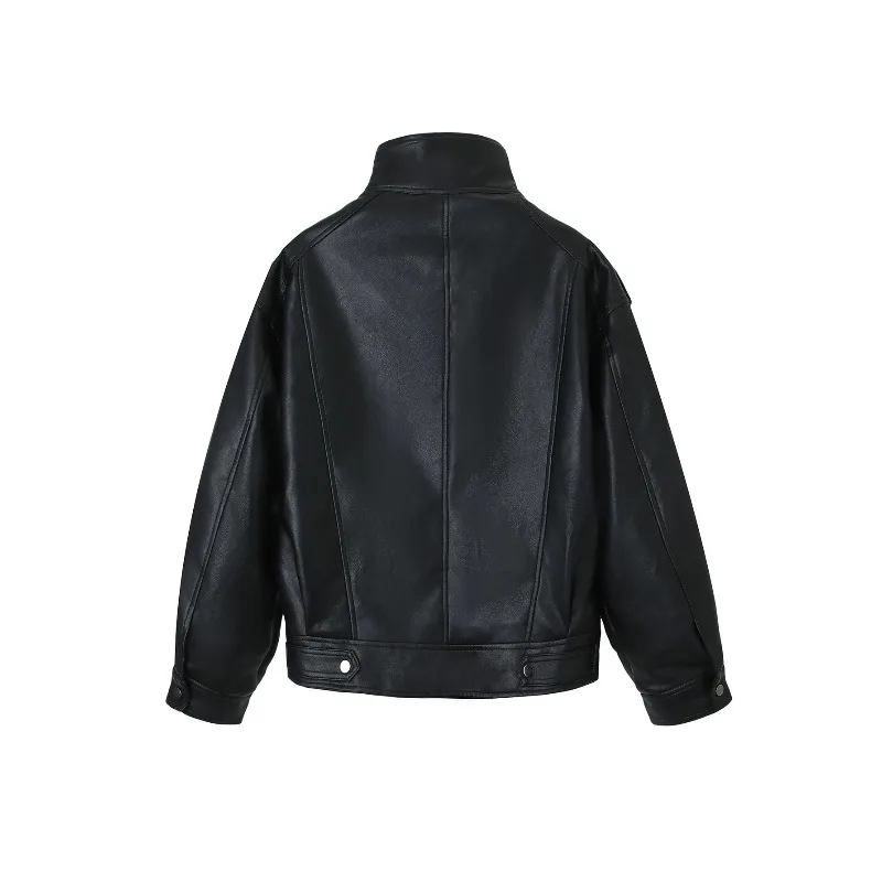 2026 Autumn and Winter New Products European and American Street Fashion Imitation Leather Jacket Stand-up Collar Zipper Top