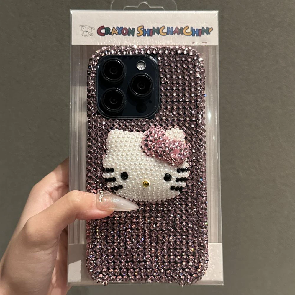 

Sanrio Hello Kitty Diamond Cover for Iphone 11 12 13 14 Pro 15 Pro Max Luxury Bling Gems Phone Case for Iphone 15 14 Thin Cover