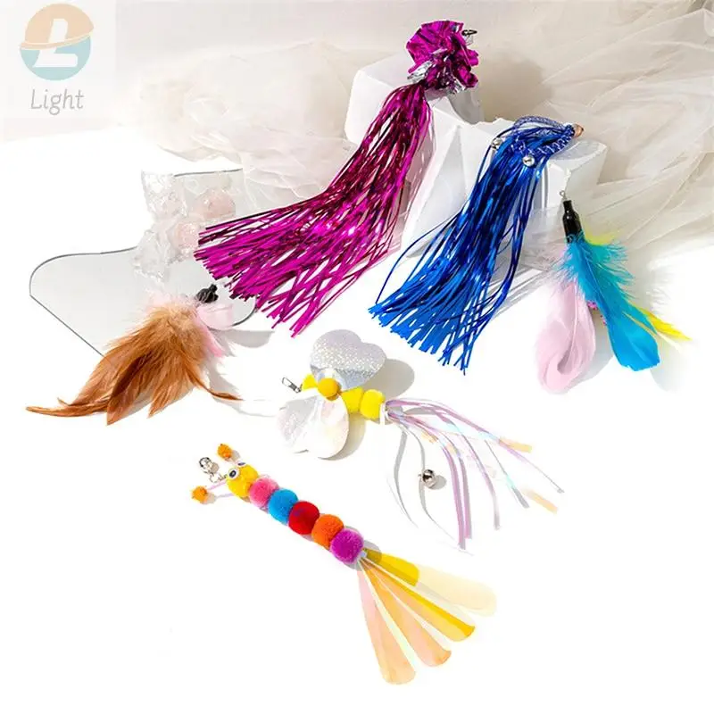 Vivid Funny Cat Stick Pendant Replacement Cat Feather Teaser Wand Toy Accessories Interactive Feather Sequins Dragonfly Insect