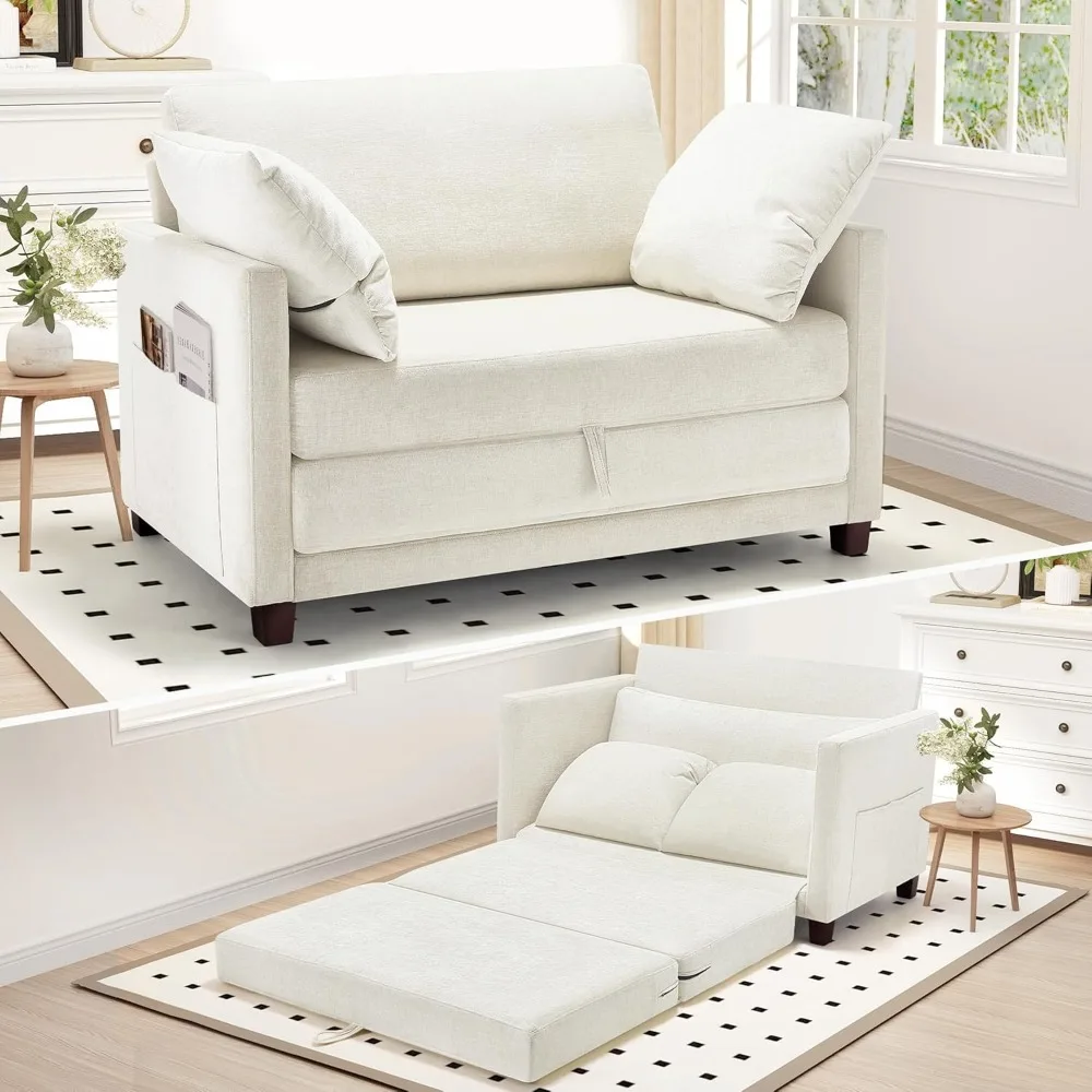 

51" convertible sofa bed, 2 in1 folding sofa bed, loveseat sleeper sofa for small spaces, fold out floor couch with 2 pillows fo