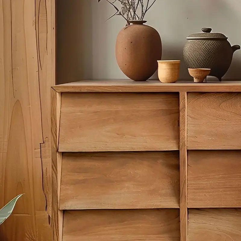 High-end teak nine-chest cabinet medieval solid wood dining side cabinet wabi sandy wind log locker storage cabinet designer