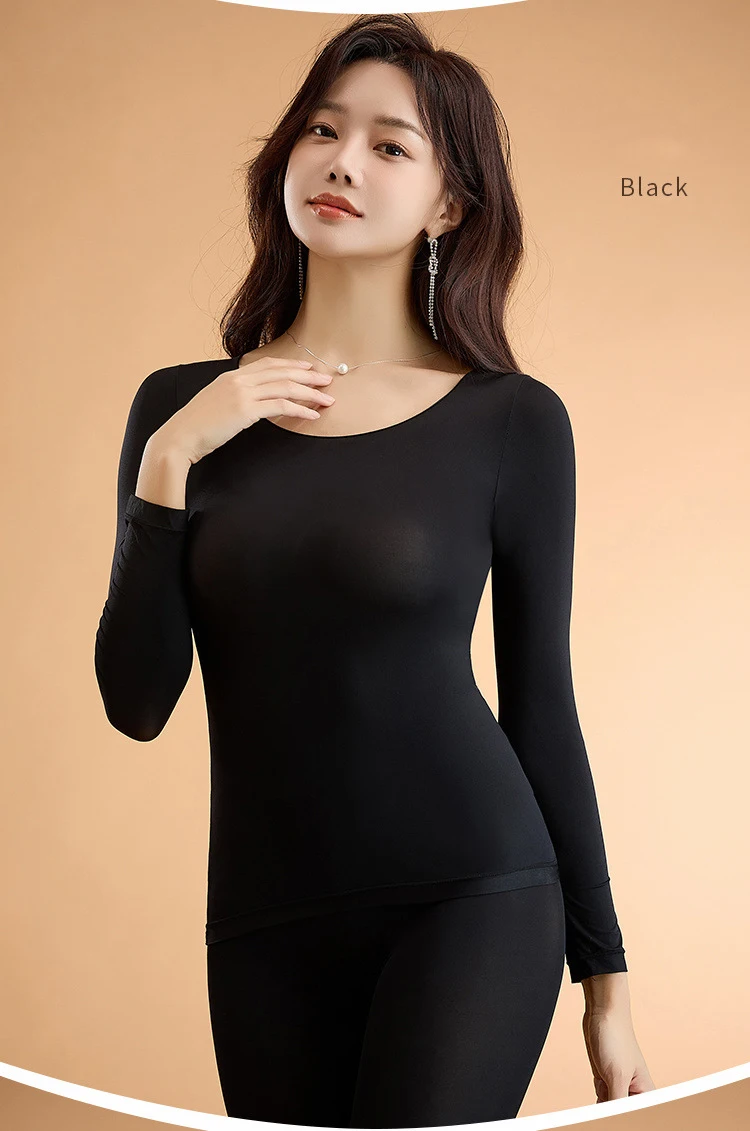 Ropa interior térmica para mujer, camisa de fondo para otoño e invierno, camiseta de manga larga, Top térmico fino, L-XL de piel térmica para mujer