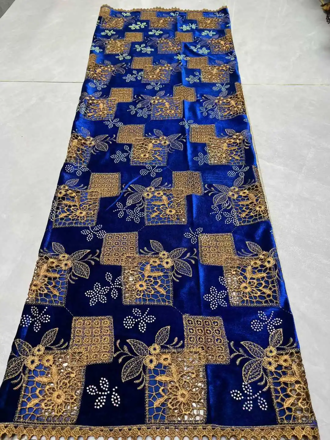

African Laser Velvet Lace Fabric 2026 High Quality French Nigerian Stones Embroidered Velvet Lace for Party Dress Sewing