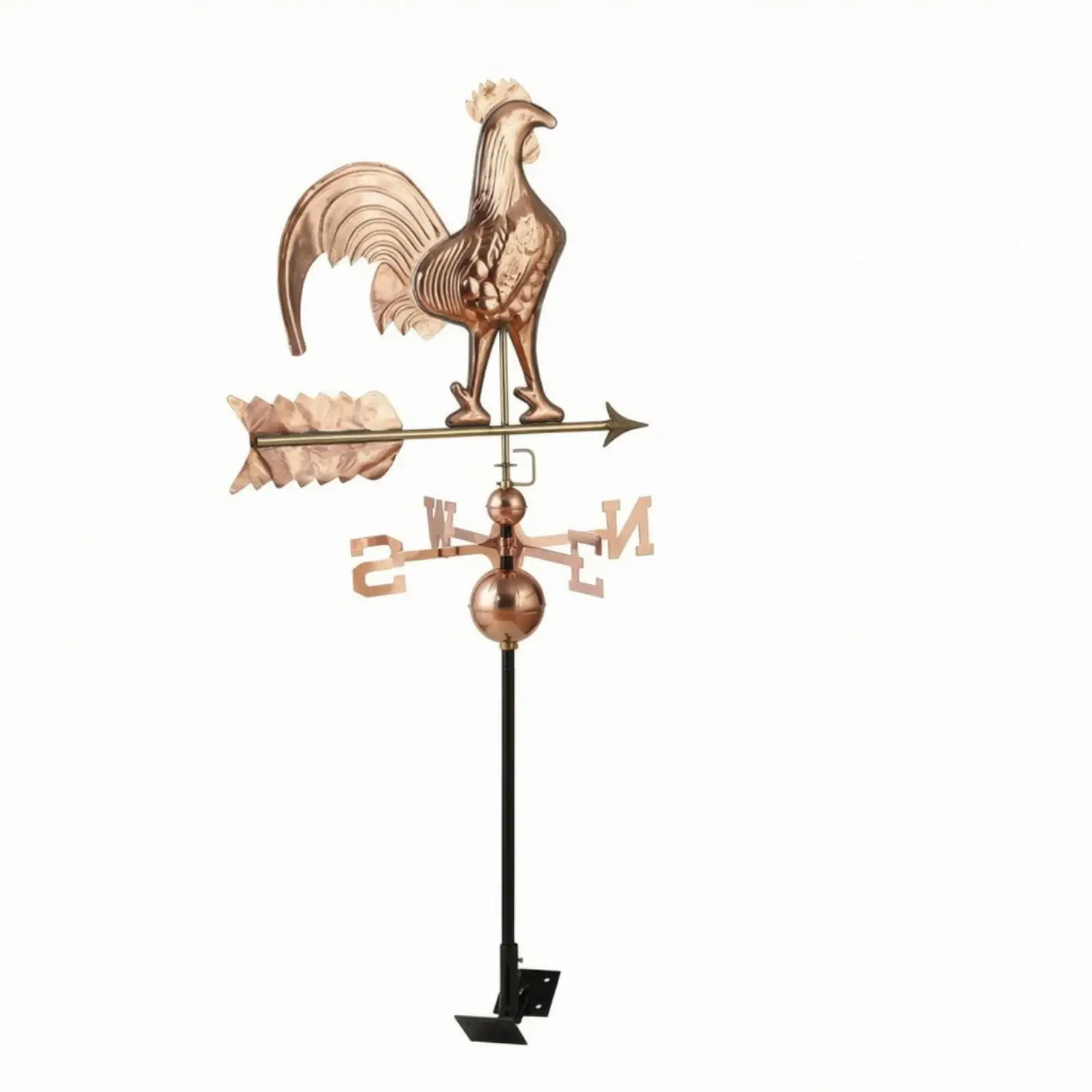 Copper Metal Weather Vane Classic Wind Vane with Letters and Long Pole Sturdy Outdoor Roof and Garden Decor