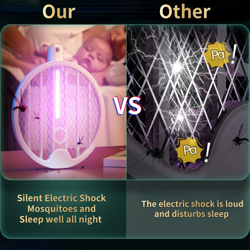 Electric Mosquito Swatter, Radiationless Mosquito Killer Lamp, USB Recharge, Fly Bug Zapper, Mute Insect Trap, 4in 1