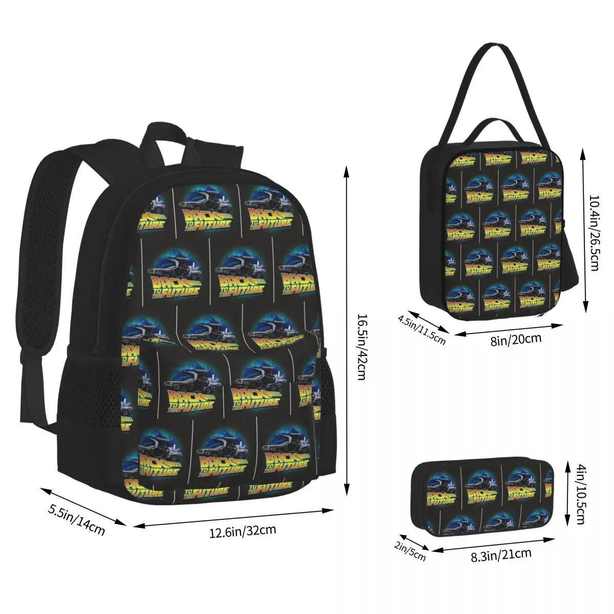 Back To The Future Backpacks Boys Girls Bookbag Children School Bags Kids Rucksack Lunch Bag Pen Bag Three-Piece Set