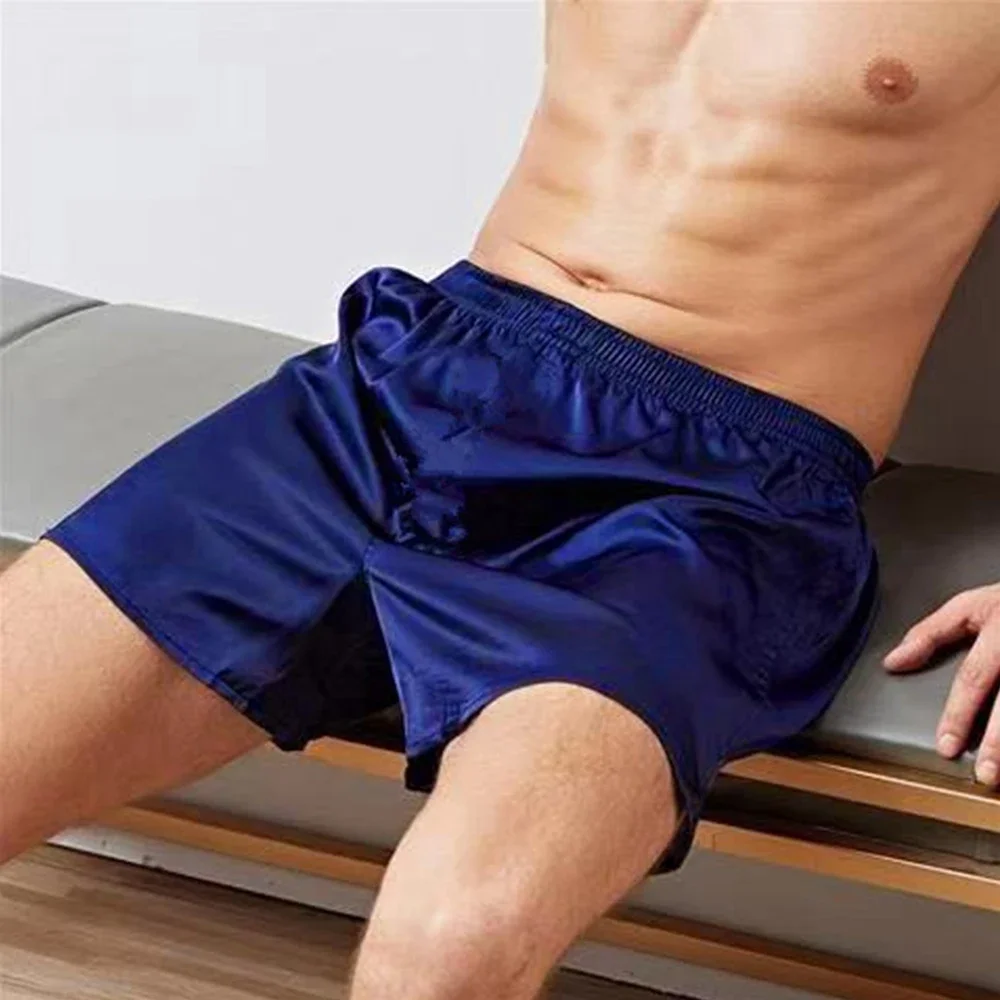 Fashion Men Satin Silk Briefs Solidshorts Trunks Man Lounge Underwear Elastic Sleep Shorts Soft Pyjamas Nightwear