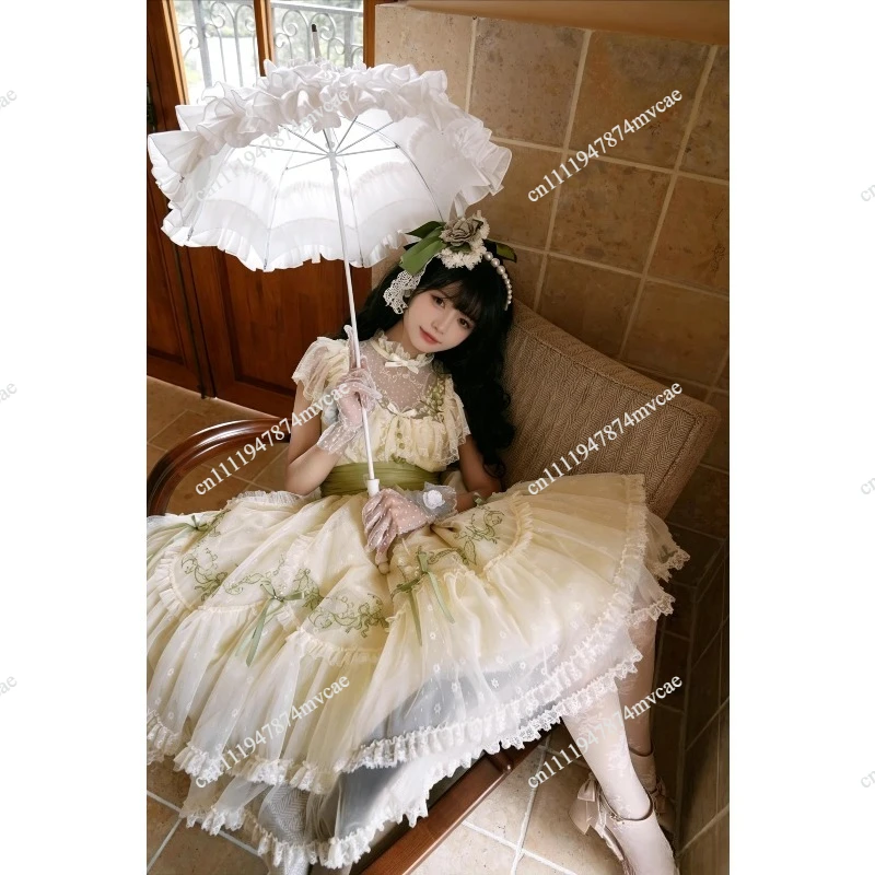 antique long handle handmade parasol lo umbrella wedding photography props  Homemade Satin Lace Long Handle Umbrella