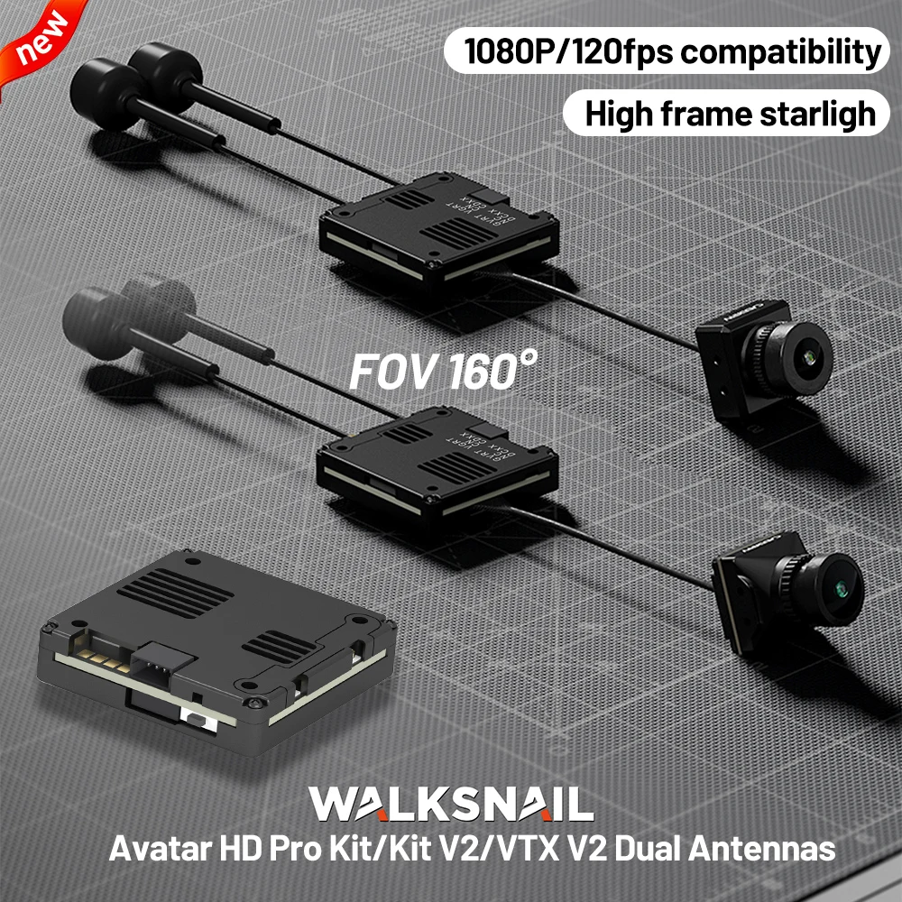 

Двойные антенны Caddx Walksnail, версия Avatar PRO Kit/Avatar Kit V2 1080P/120fps FOV160 ° Gyroflow 32G для FPV дрона для фристайла