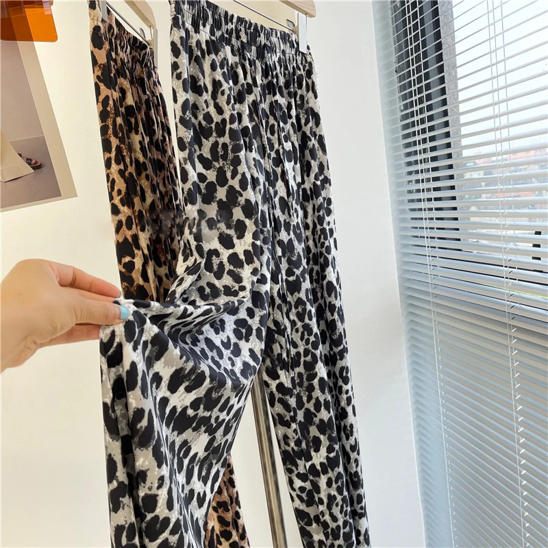 여름 얇은 와이드 레그 팬츠 여성용 아이스 실크 드레이프 캐주얼 롱 팬츠 하이웨이스트 다용도 시원한 빠른 건조 바지