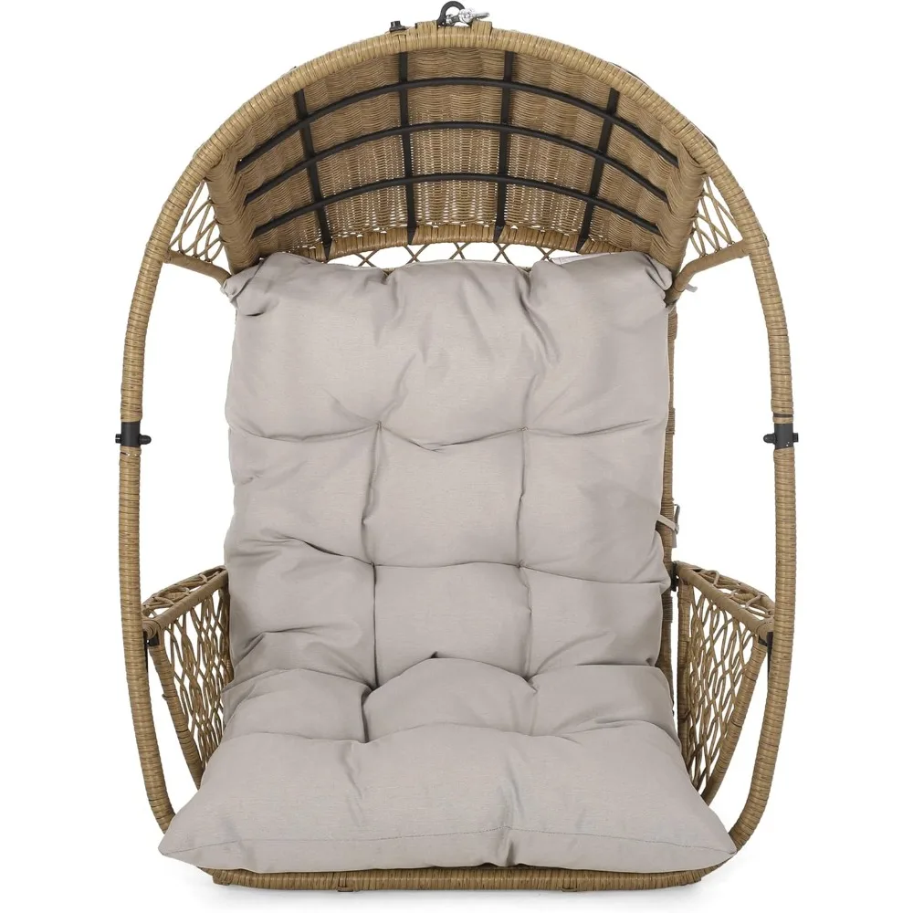 

Sidney Outdoor/Indoor Wicker Hanging Chair with 8 Foot Chain (NO Stand), Light Brown and Beige