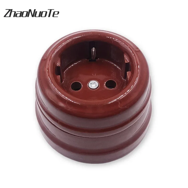 High Quality European Retro Ceramic Electrical Socket Wall Lamp Outlet EU Socket 16A 110V-250V