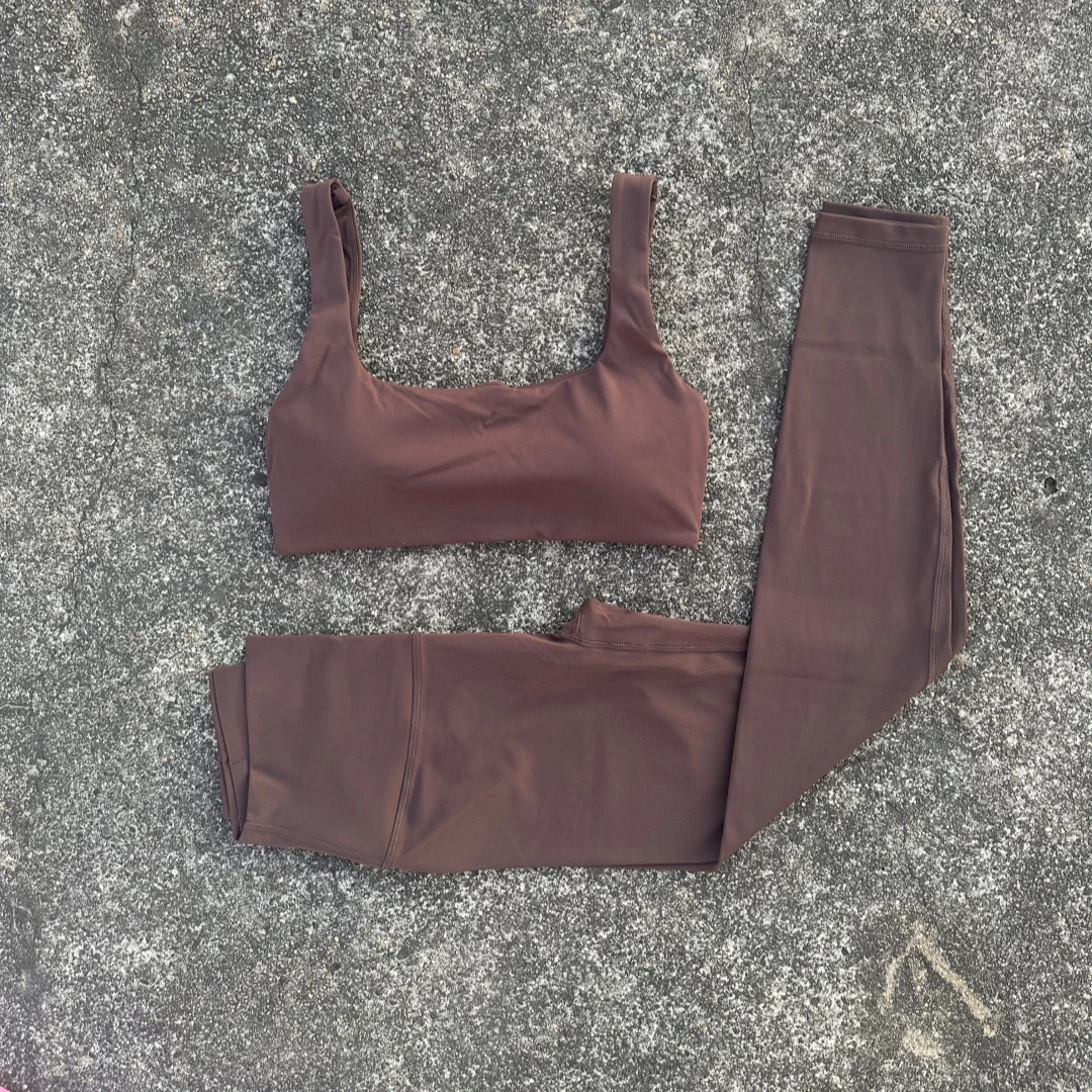 Solid color Tight Women Hollow Back shoulder straps fitness Bra Top High waist Yoga Leggings 2pc Gym Yoga Set Athletic sportwear - Image 2