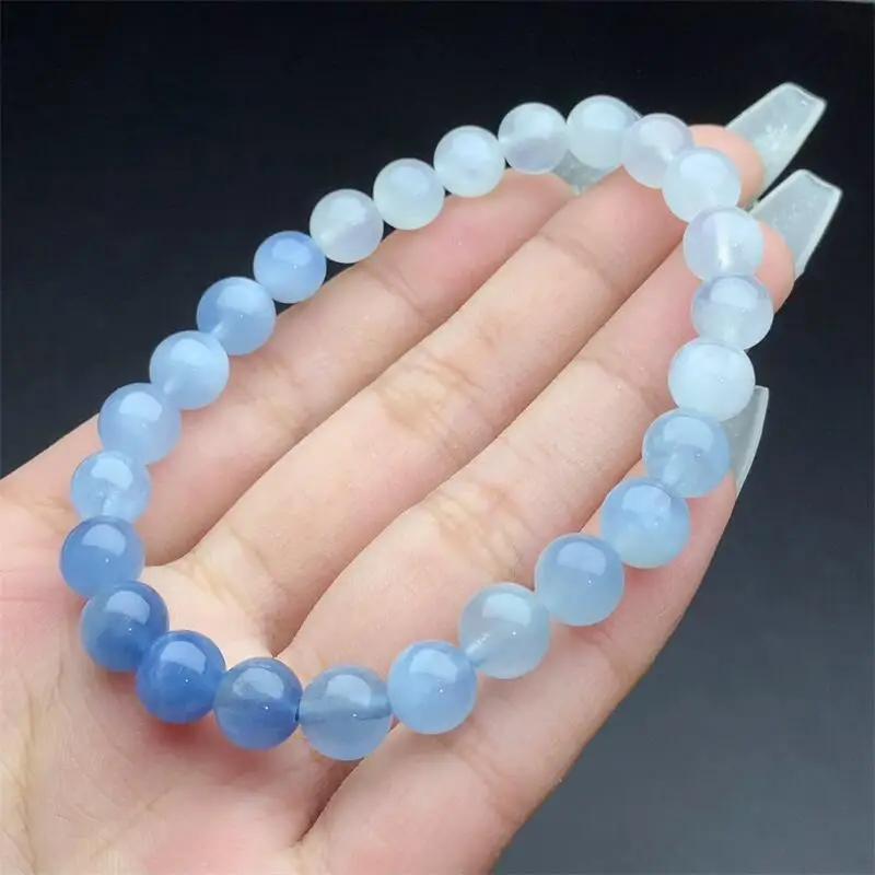 8MM Natural Gradient Aquamarine Bracelet Fashion Energy Stone Reiki Healing Crystal Strand Fengshui Gift 1PCS