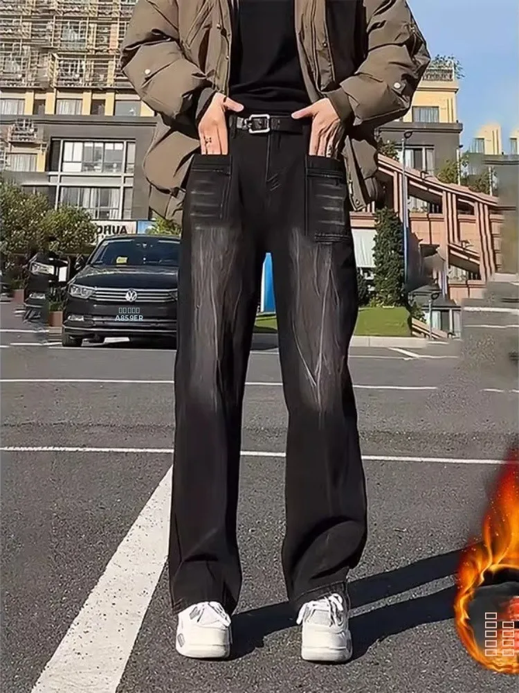 

Мужские джинсы American Lightning Stripe Straight Leg Bell Bot, в стиле High Street, свободного кроя, с широкими штанинами, на подкладке...