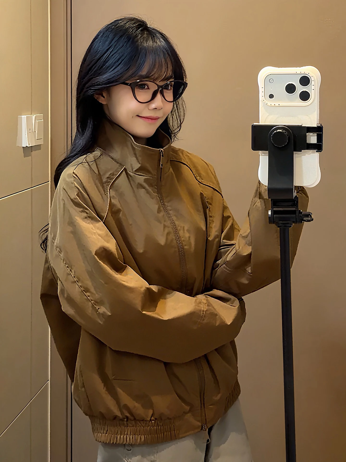 

Brown American Retro Workwear Jaet Men's ort Sle Stand Collar Pilot Coat Spring Couple's Baseball Game Outerwear