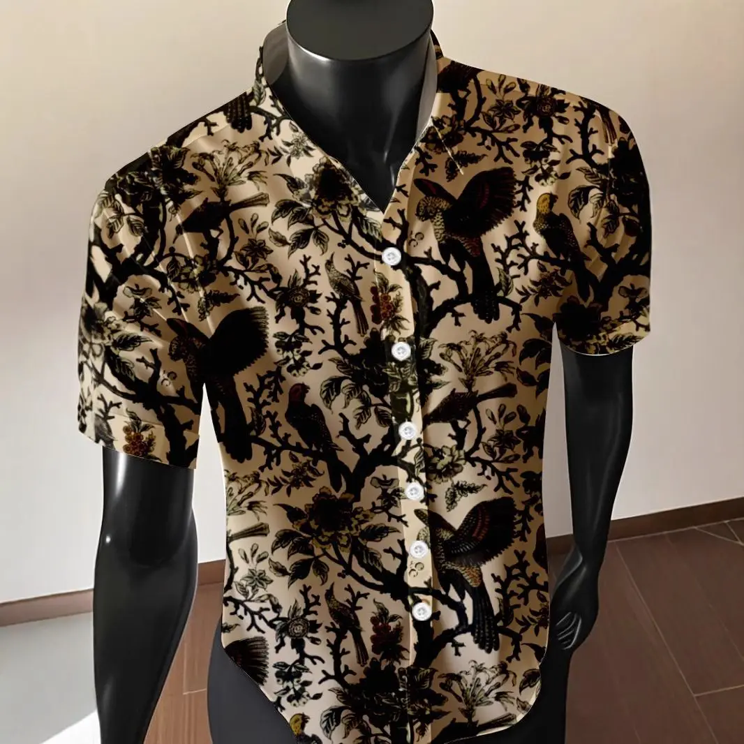 

Retro print short sleeve men's beach shirt new summer loose casual jacket top