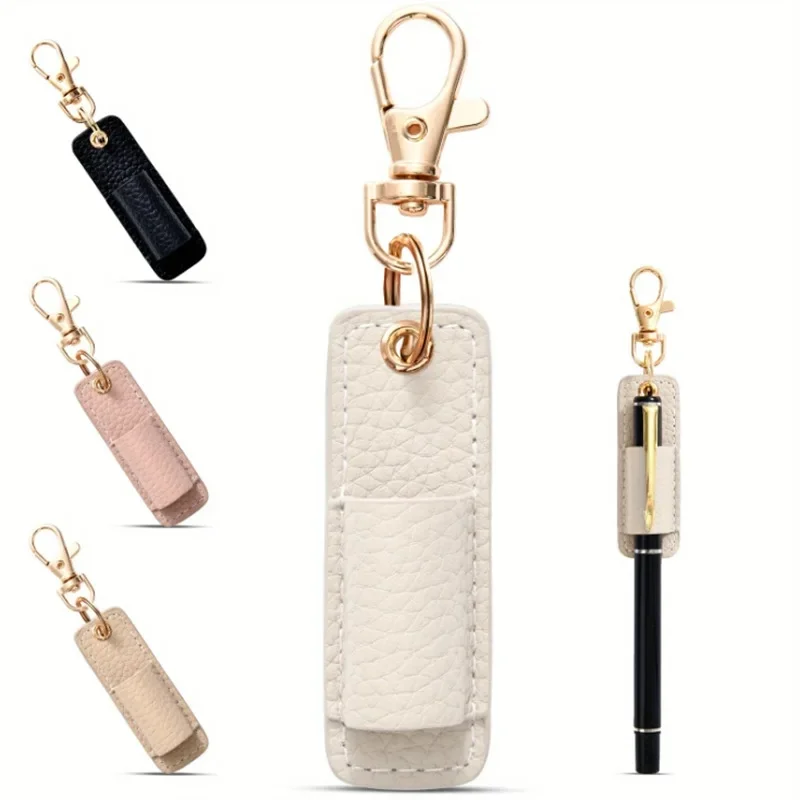 Portable PU Leather Lanyard Pen Holder Style with Keychain Pen Case Pouch Wear-resistant Durable Keychains Pendant