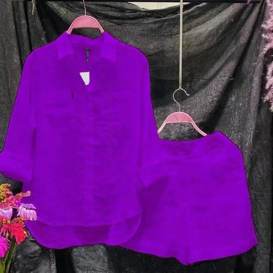Casual Cotton Linen  Color Shirt Set Loose Fashionable Anti-Aging Spring Autumn Large Size Comfortable Quality Commute