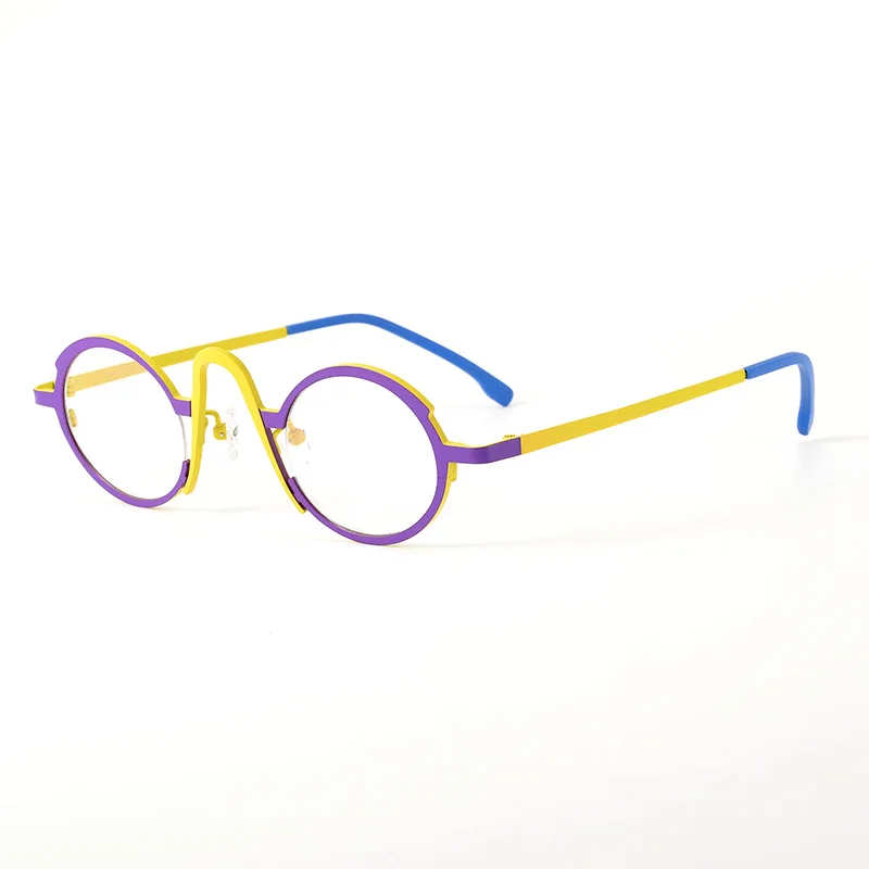 

Japanese designer's new personalized dislocation color matching glasses frame pure titanium ultra-light round frame