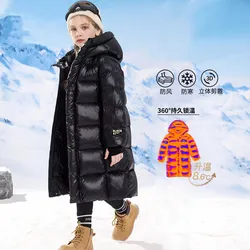 2024 New Black Gold Down Cotton Jacket for Children Extended Thick Winter Cotton Jacket for Boys and Girls Thick Coat