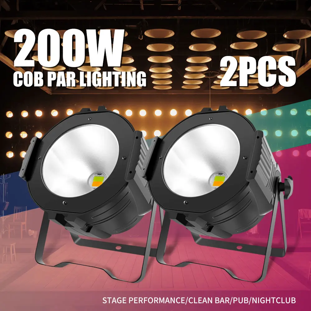 

2 шт. 200 Вт COB Par ОСВЕЩЕНИЕ, теплый белый свет с DMX 512 управлением, профессиональные сценические Dj-светильники для дискотеки, дома, ночного клуба