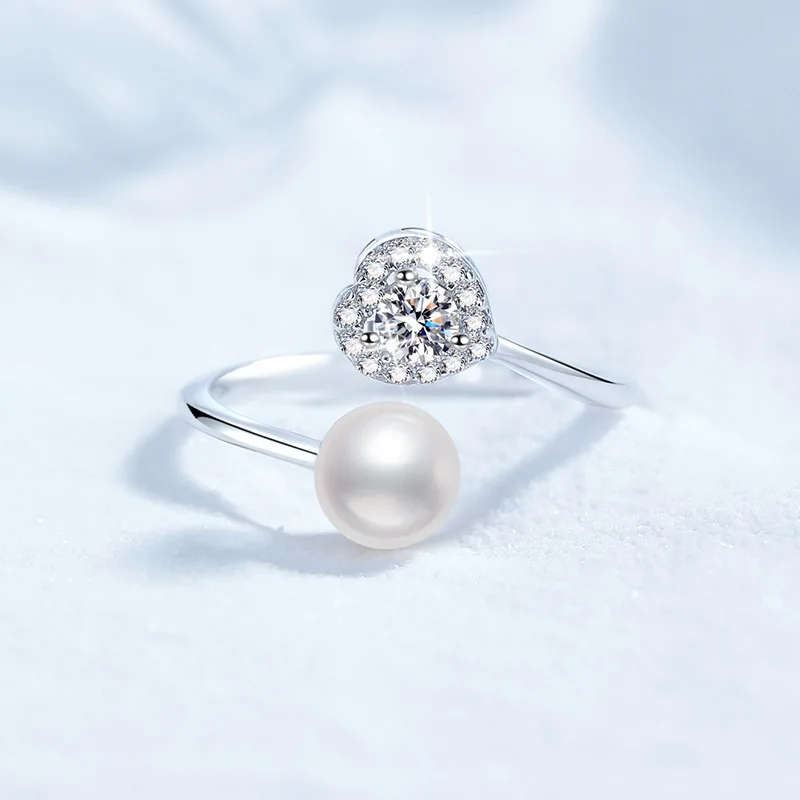 

Platinum PT950 18K Gold Women's Moissanite Ring Heart-shaped Natural Freshwater Pearl Adjustable Light Luxury Accessory