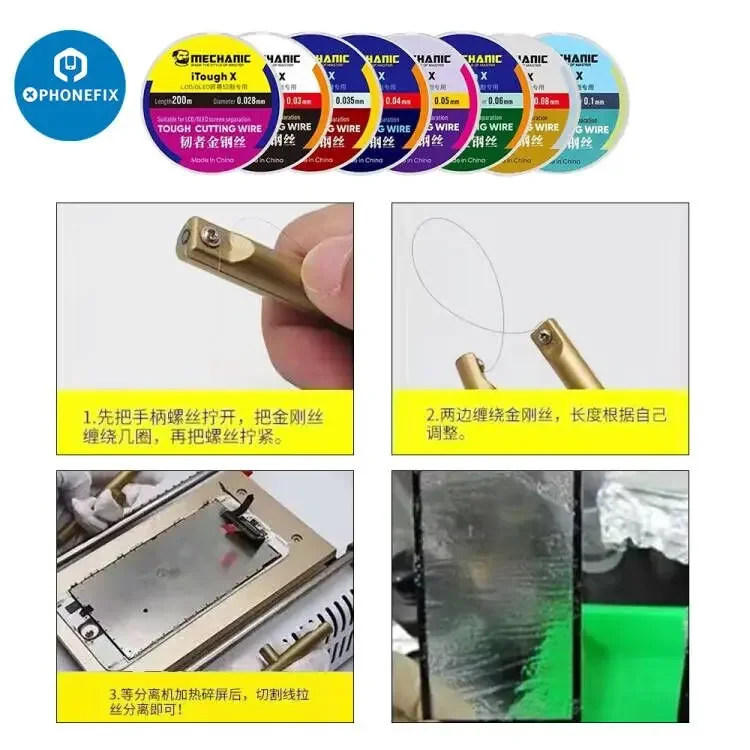 10PCS 5PCS meccanico filo da taglio in acciaio speciale ad alta durezza per strumenti di separazione dello schermo LCD del telefono cellulare 0.028 0.04 0.08mm 200M