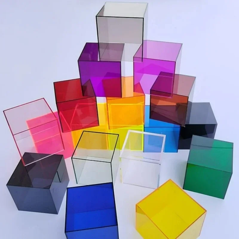 Colorful Acrylic Five-Sided Display Box, Figure Display Stand, Storage Toy Box, Stacking Photography, Photo Props Decorations