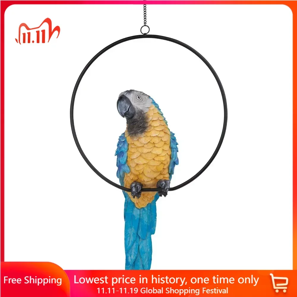 Large Decoration Home Decor Design Polly in Paradise Parrot Sculpture on Ring Perch Twin Statue Sculptures & Figurines Ornaments