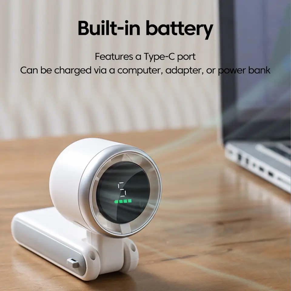 USB-C Rechargeable Folding Fan with Digital Display, 5-Speed