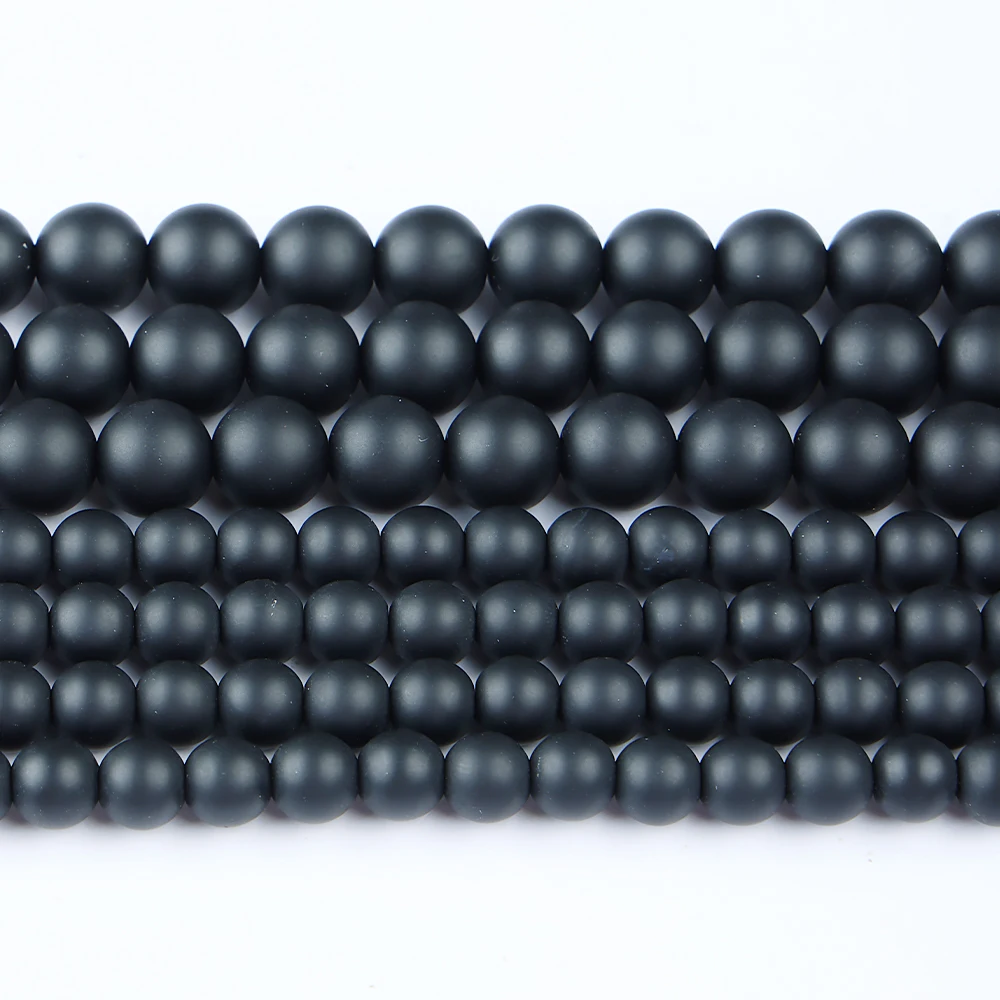 A+ Natural Black Agate Onyx Matte Loose Beads for Jewelry Making Bracelets Necklace DIY Accessories Wholesale 4 6 8 10mm