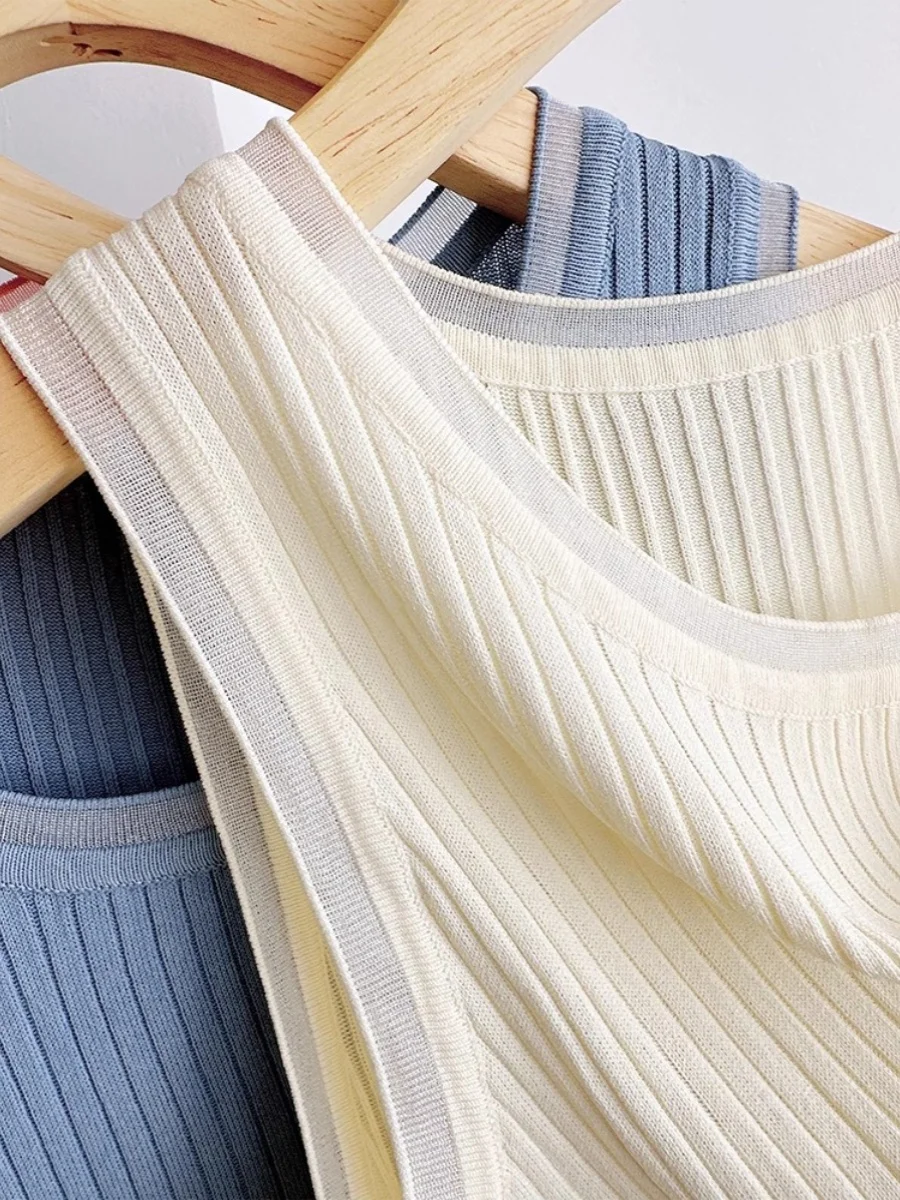 Oule-Chaleco con tirantes de punto de seda de hielo para mujer, ropa interior versátil, fina, redonda, capa Base Ne Svel, Top informal de verano
