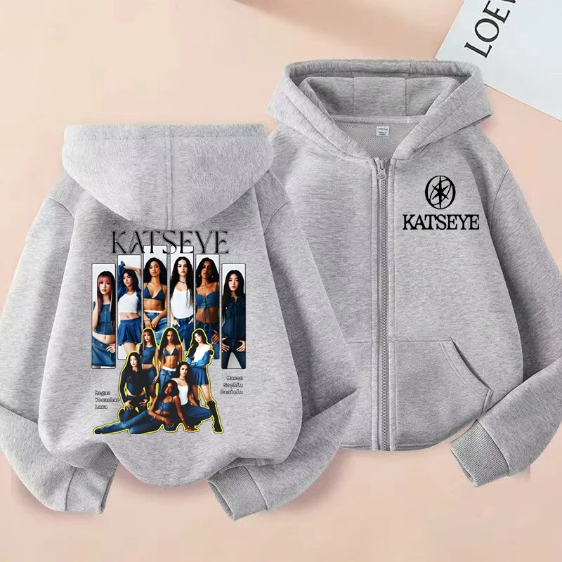 Kinder-Sweatshirts mit Reißverschluss, Kpop Katseye Print Hoodie, Kinderkleidung, lässige Oberteile für Mädchen und Jungen, Sweatshirt mit Reißverschluss, Streetwear – Detail 4