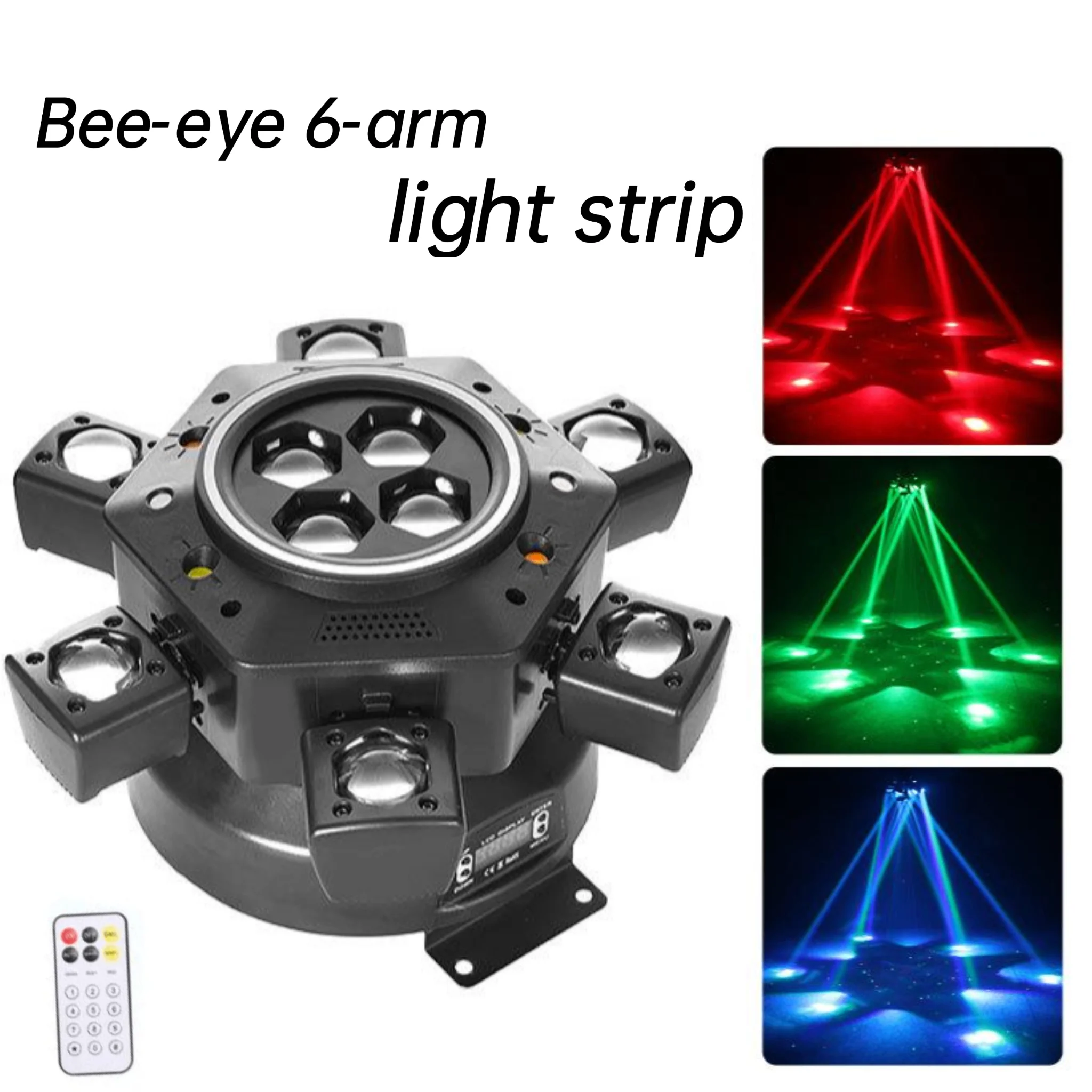 Projecteur de scène rotatif à 6 têtes, 150W, faisceau disco DMX512 RGBW + laser RG + flash blanc/blanc chaud + bande lumineuse RGB