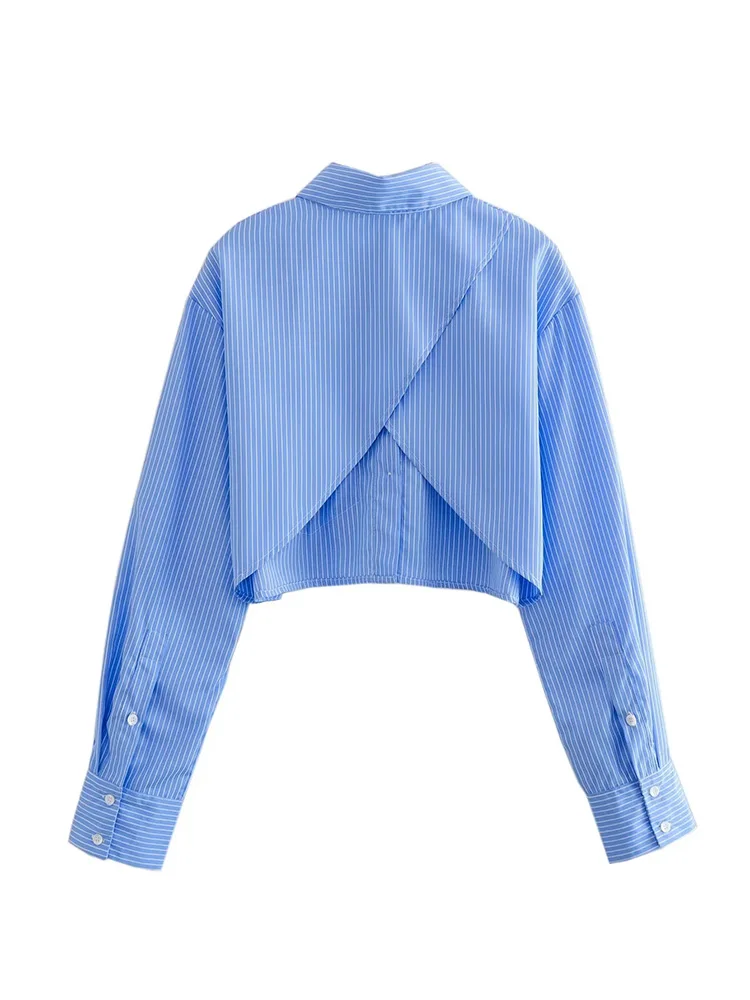 

Traf White Blouse Women Summer Button Up Shirt backless Female Lapel Short Sleeve Top Ladies Casual Basic Crop Slim Shirt Tops