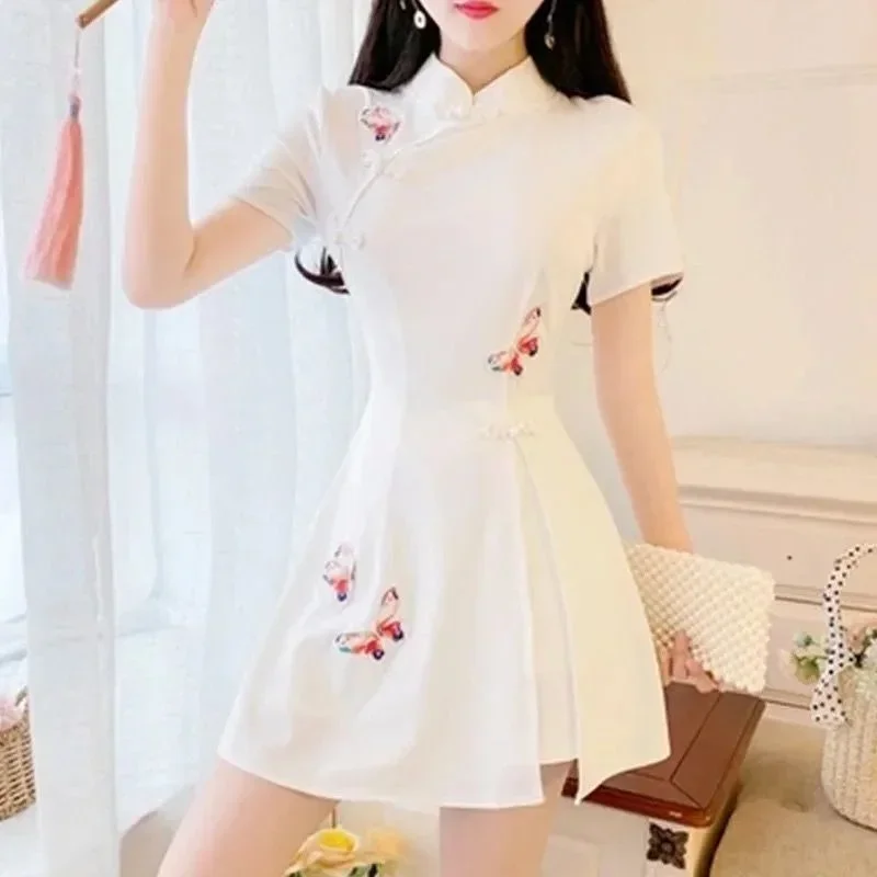 Women's Suit Chinese Style Outfits Matching Crop Top Shorts Two Piece Sets 2022 Summer New Improved Retro Cheongsam Lady Clothes