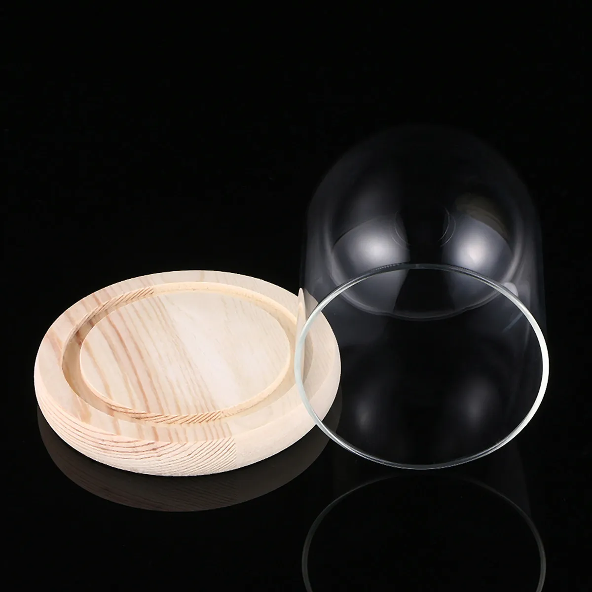 10x14cm Elegant Glass Dome with Wooden Base for Eternal Flowers Transparent Dustproof Display Cover DIY Craft Gift Compact