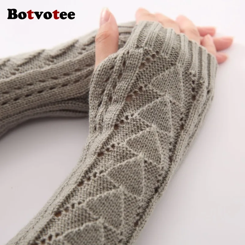 Botvotee for Women Winter Knit Hollow Out Triangle Long Sleeve Holder Fingerless Gloves Y2k Accessories Arm Warmers Sleeves
