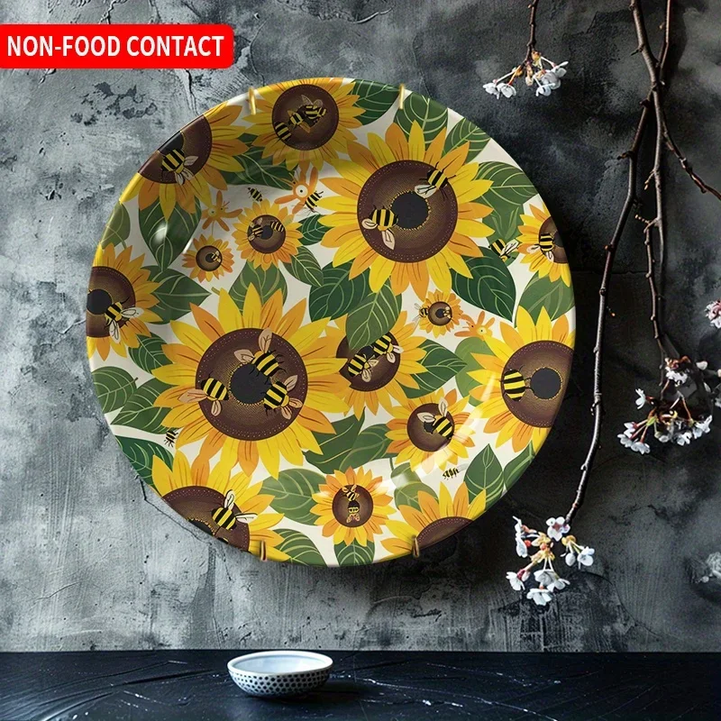 1pc Hand-Painted & Bee Ceramic Plate - Round Art Decor with Beehive &, Non-Food Contact for /Wildlife - Elegant Wall or Table