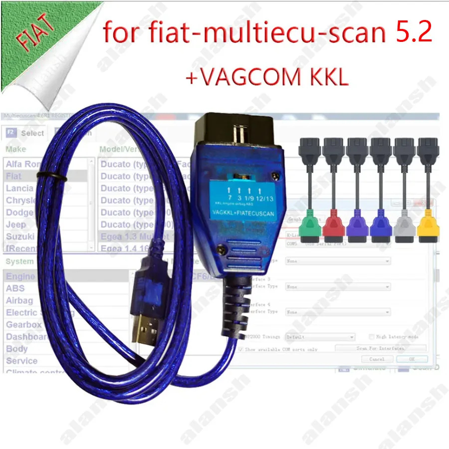 2026 for Fiat VAG KKL COM Multi Ecuscan Diagnostic V5.2 Registered MultiEcu for Alfa Romeo