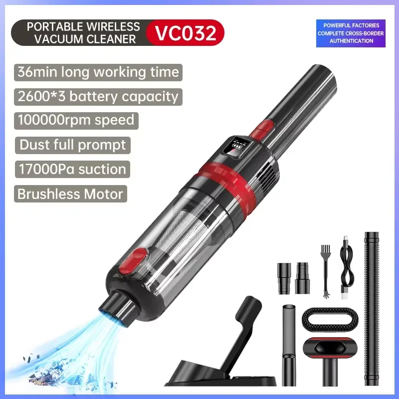 for 100W Suction 17000PA HEPA Portable Handheld Cordless Car Vacuum Cleaner Wet Dry Function Cyclone Technology 2600mAh*3