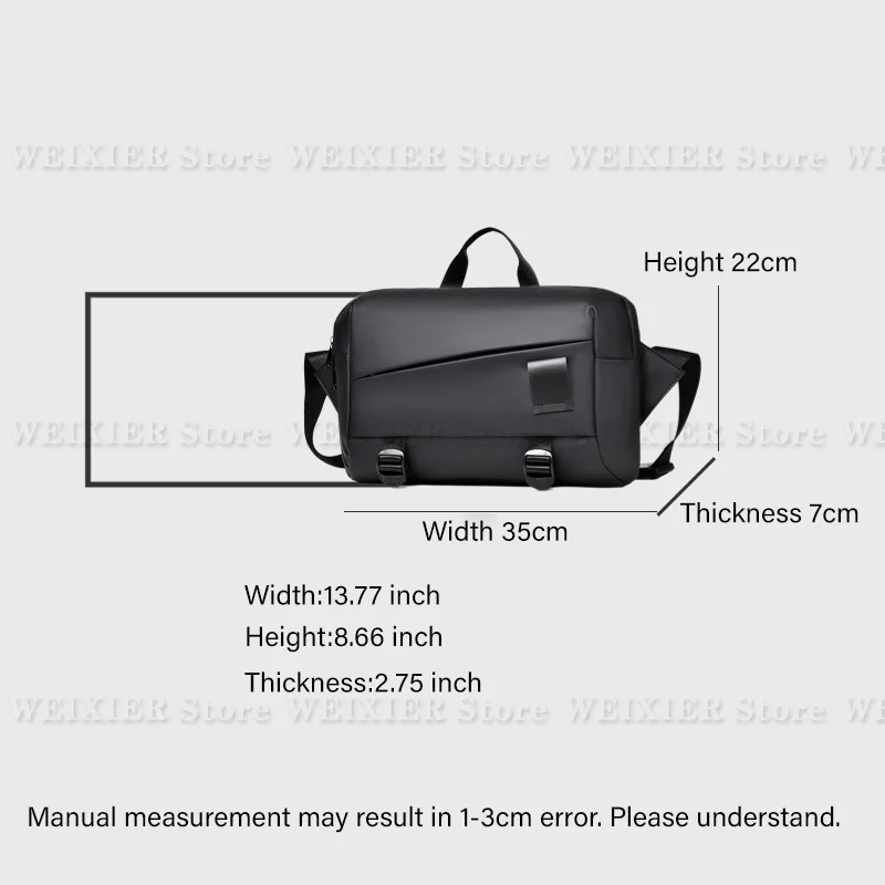 WEIXIER 13-Inch Casual Men Trend Crossbody Bag High End City All Match One Shoulder Bags Brand PU Fabric High Capacity Man Bag