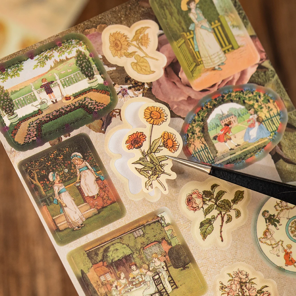 30/60개 빈티지 PET 다이컷 스티커 북 DIY 스크랩북 앨범 파라다이스 & 음식 장식용 레트로 INS 다이어리 스티커