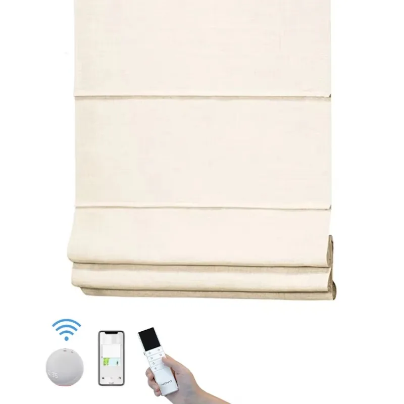 Custom Made Modern Design Wireless Motorized Electric Blackout Roman Blinds Horizontal Pattern Roman Shades for Windows Built-in