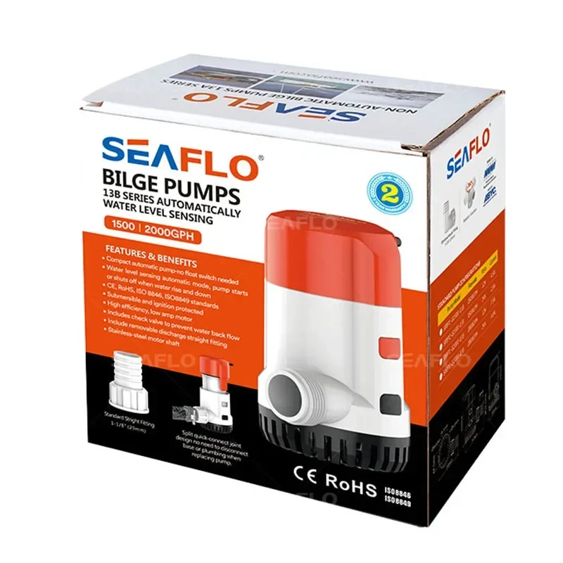 SEAFLO 2000GPH Marine Bilge Pump 12v Dc Water Pump Solar Water System Car Wash Compact Automatic Pump-no Float Switch Needed