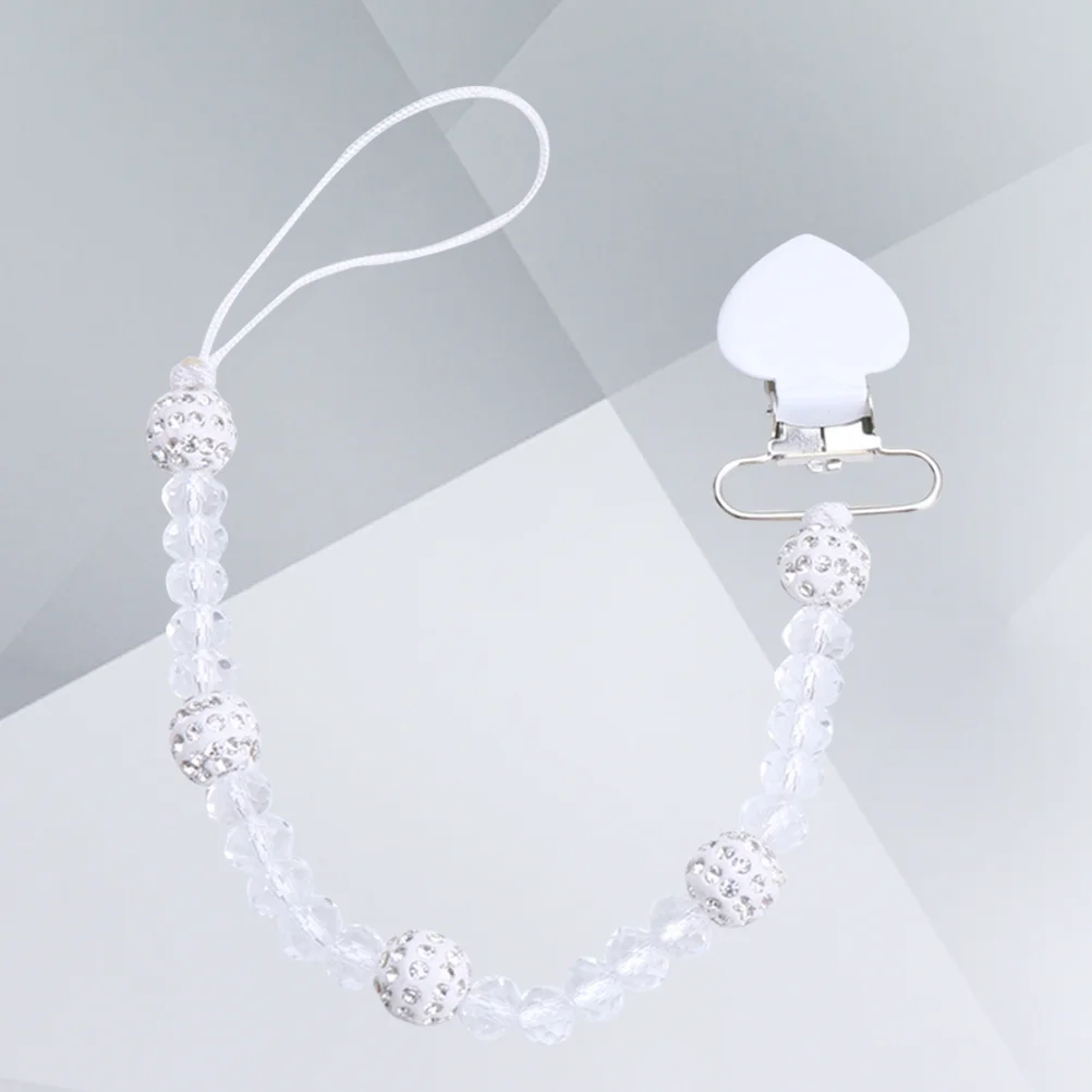 

Pacifier Chain Clip Universal Holder for All Standard Pacifiers Teethers Soothers Lightweight Hollow Beads White