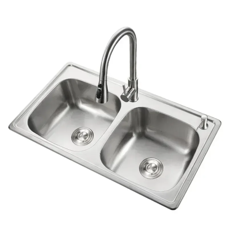 Fregadero De Cocina, Lavabo Doble Engrosado, Lavabo Para Verduras De Acero Inoxidable 304, 84 * 43 * 20 Cm, Con Soporte Para