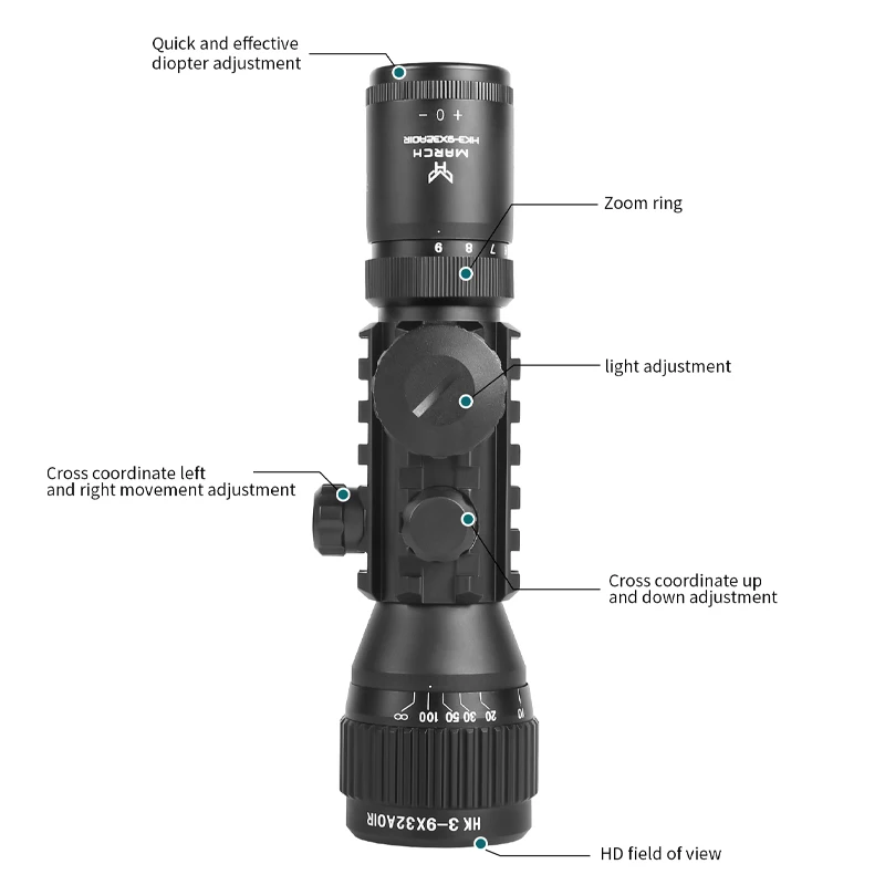 Tactische HK 3-9X32AOIR Jacht Scope Rood Groen Crosshair Verlichte Optiek 25.4mm Buis Richtkijker Past 11/20mm Rail Mount